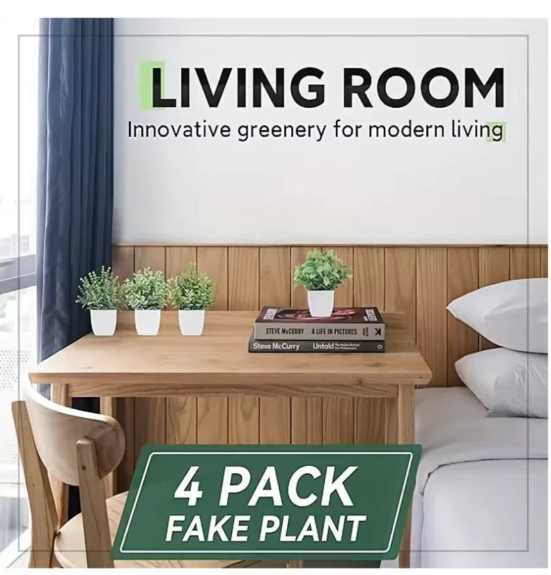 SET OF 4 ARTIFICIAL PLANTS IN POTS WITH MODERN STYLE FAKE POTTED PLANTS UK