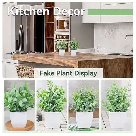 SET OF 4 ARTIFICIAL PLANTS IN POTS WITH MODERN STYLE FAKE POTTED PLANTS UK