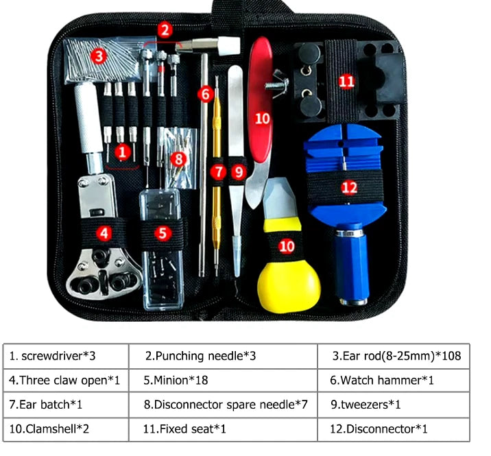 147PCS Watch Repair Tool Kit Back Case Opener Remover Spring Pin Bars Watchmaker