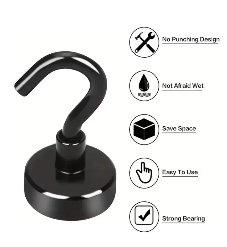6 Pack Magnetic Hooks 22 lb+ Pull Extra Strong Neodymium Magnet Hooks Heavy-Duty