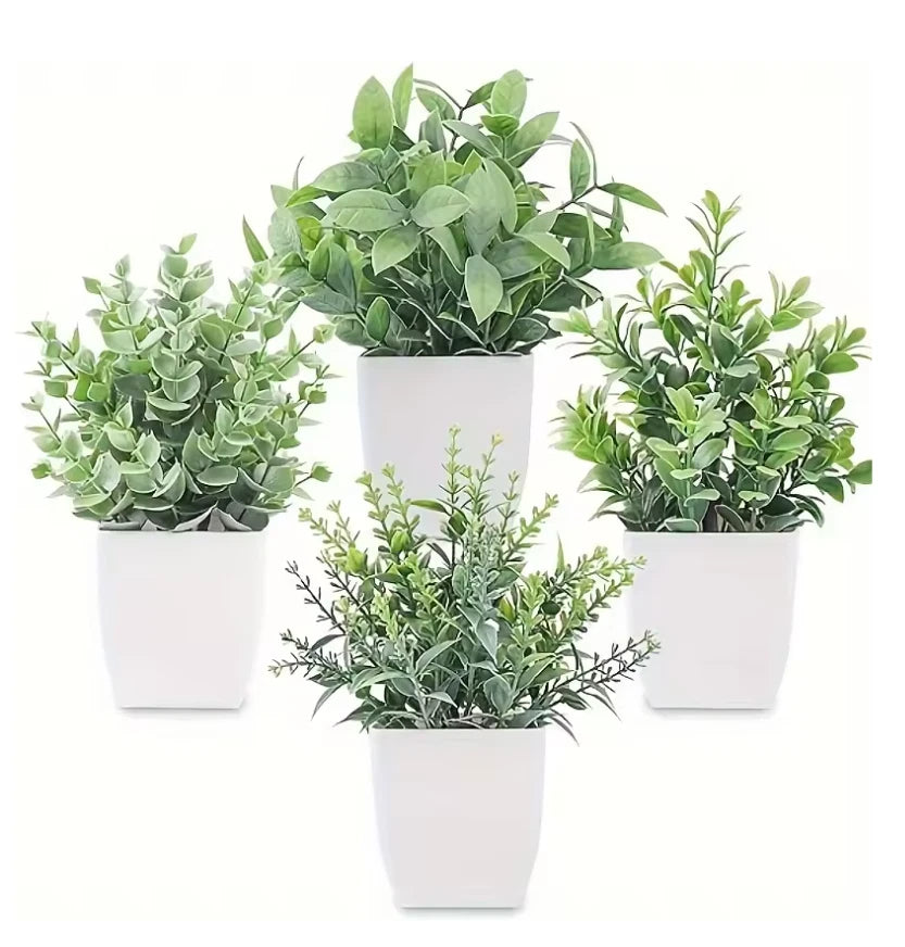 SET OF 4 ARTIFICIAL PLANTS IN POTS WITH MODERN STYLE FAKE POTTED PLANTS UK