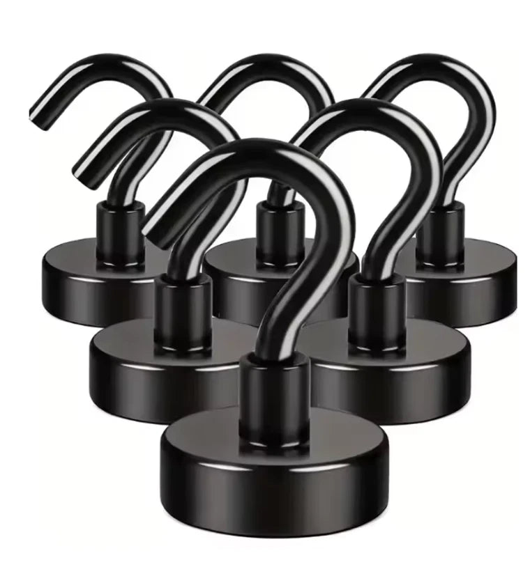 6 Pack Magnetic Hooks 22 lb+ Pull Extra Strong Neodymium Magnet Hooks Heavy-Duty
